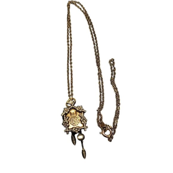 Vermeil Cuckoo Coo Clock Pendant Necklace 16" Chain Gold Plating on Sterling 925 - Picture 2 of 16
